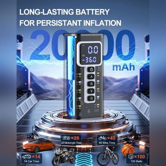 Tire Inflator Portable Air Compressor, Air Pump for Car Tires 20000mAh Battery - Picture 2 of 11